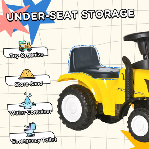 Yellow homcom ride on tractor toddler walker with steering wheel black seat and cargo box for 1-3 years old