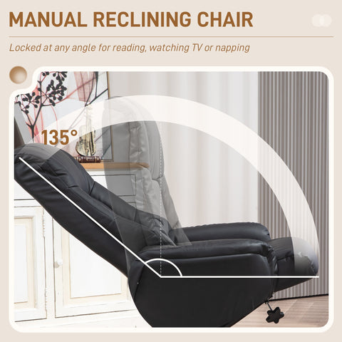 Black HOMCOM recliner chair with easy-to-clean PU leather, gentle rocking motion, and adjustable reclining for comfort
