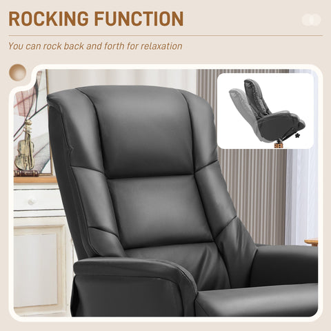 Black leather recliner chair with gentle rocking motion and easy-to-clean pu leather for living room comfort