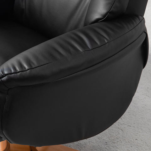 Black leather armrest with stitched detailing on homcom recliner chair with easy-to-clean pu leather and gentle rocking motion