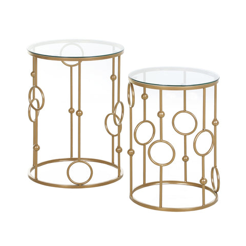 Homcom gold-toned nesting side tables set with steel frame tempered glass top cool hoop and ball design for living room