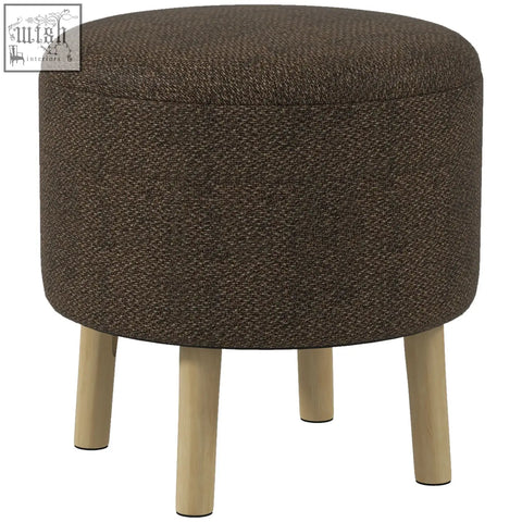 Brown linen fabric upholstered storage ottoman with wooden legs and padded seat by HOMCOM