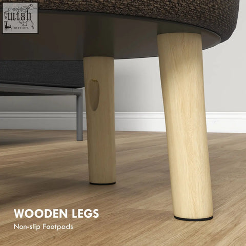 HOMCOM round storage ottoman with linen fabric upholstered padded seat and light wooden legs with black footpads