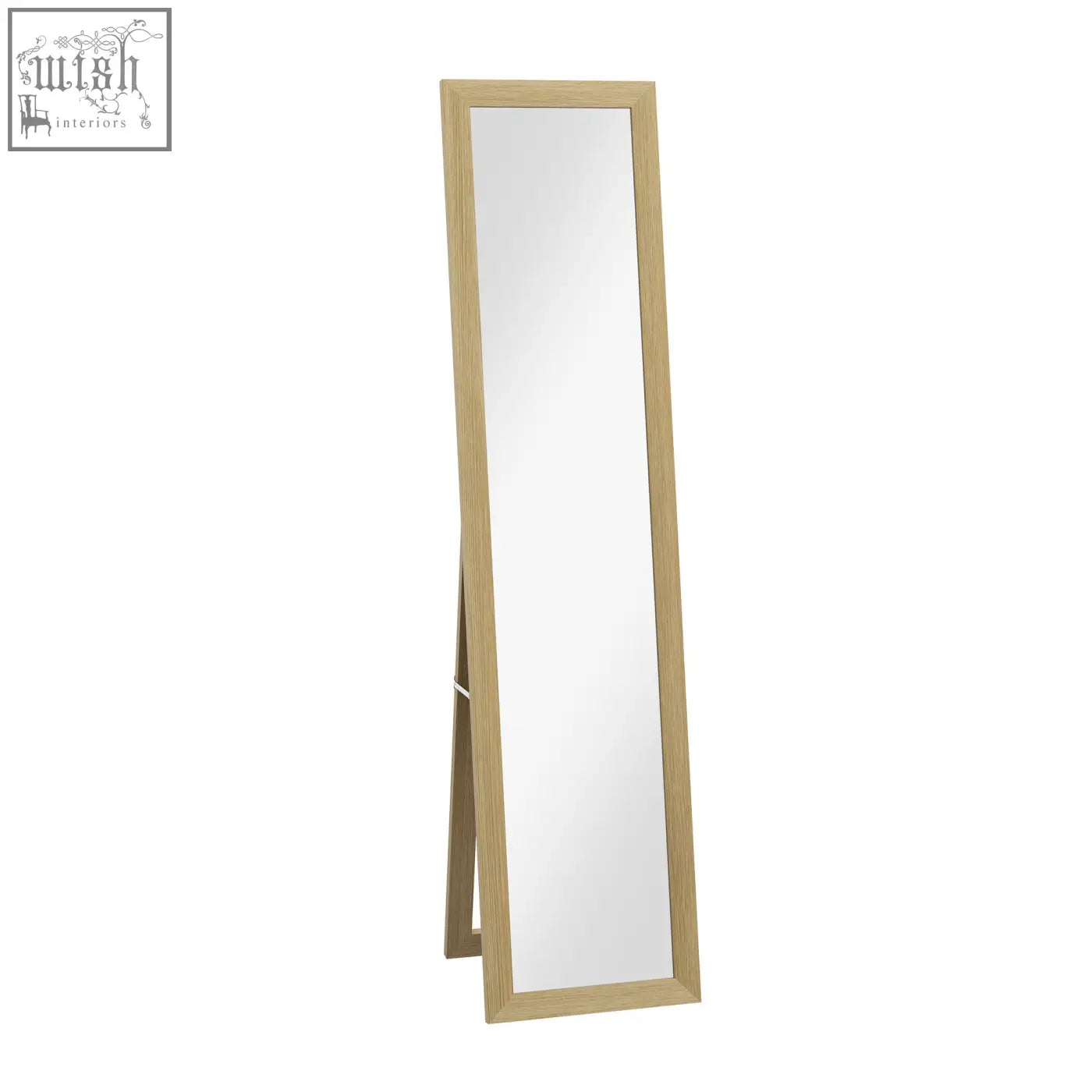 HOMCOM rustic full length floor mirror with light oak mdf frame and a-frame base for bedroom and living room use