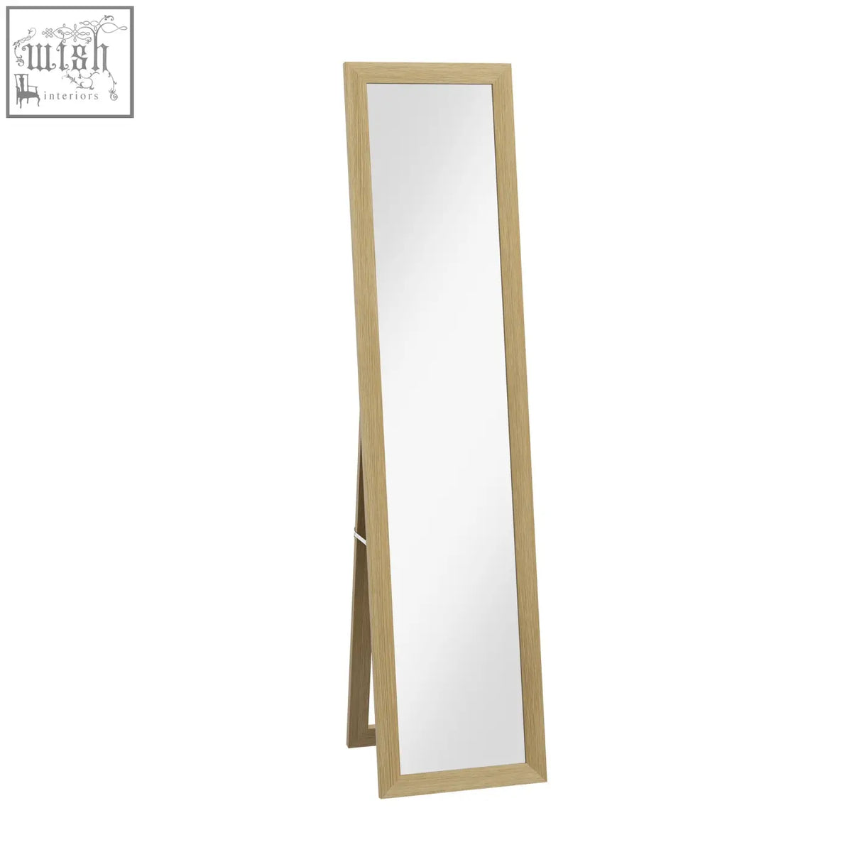 HOMCOM rustic full length floor mirror with light oak mdf frame and a-frame base for bedroom and living room use