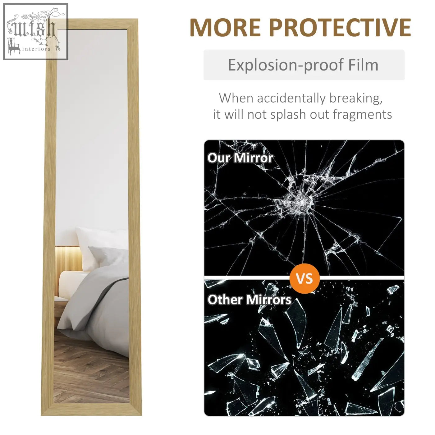 Homcom rustic full length mirror with mdf frame light wood color explosion proof glass floor mirror for bedroom