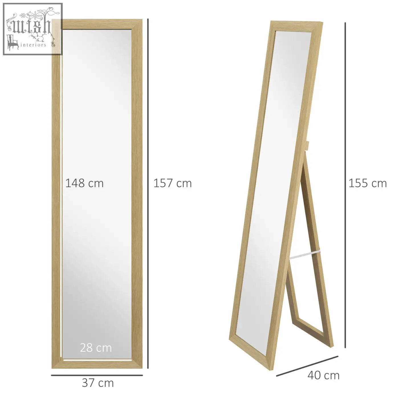 A rustic full length mirror with a light oak mdf frame and a-frame stand perfect as a floor mirror for living rooms