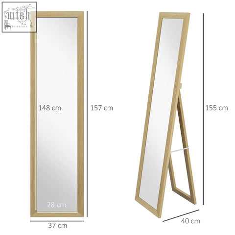 A rustic full length mirror with a light oak mdf frame and a-frame stand perfect as a floor mirror for living rooms