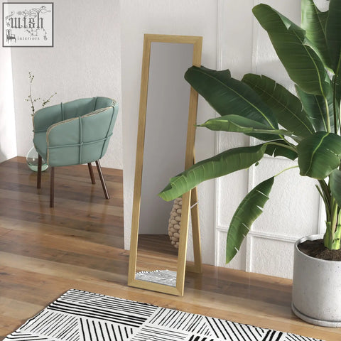 Homcom rustic full length mirror with gold mdf frame minimalist design floor mirror for living room or bedroom