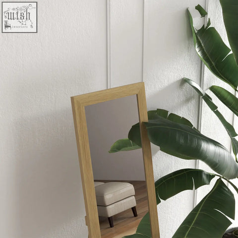Homcom rustic full length mirror with light oak mdf frame, tall floor mirror for living room and bedroom use