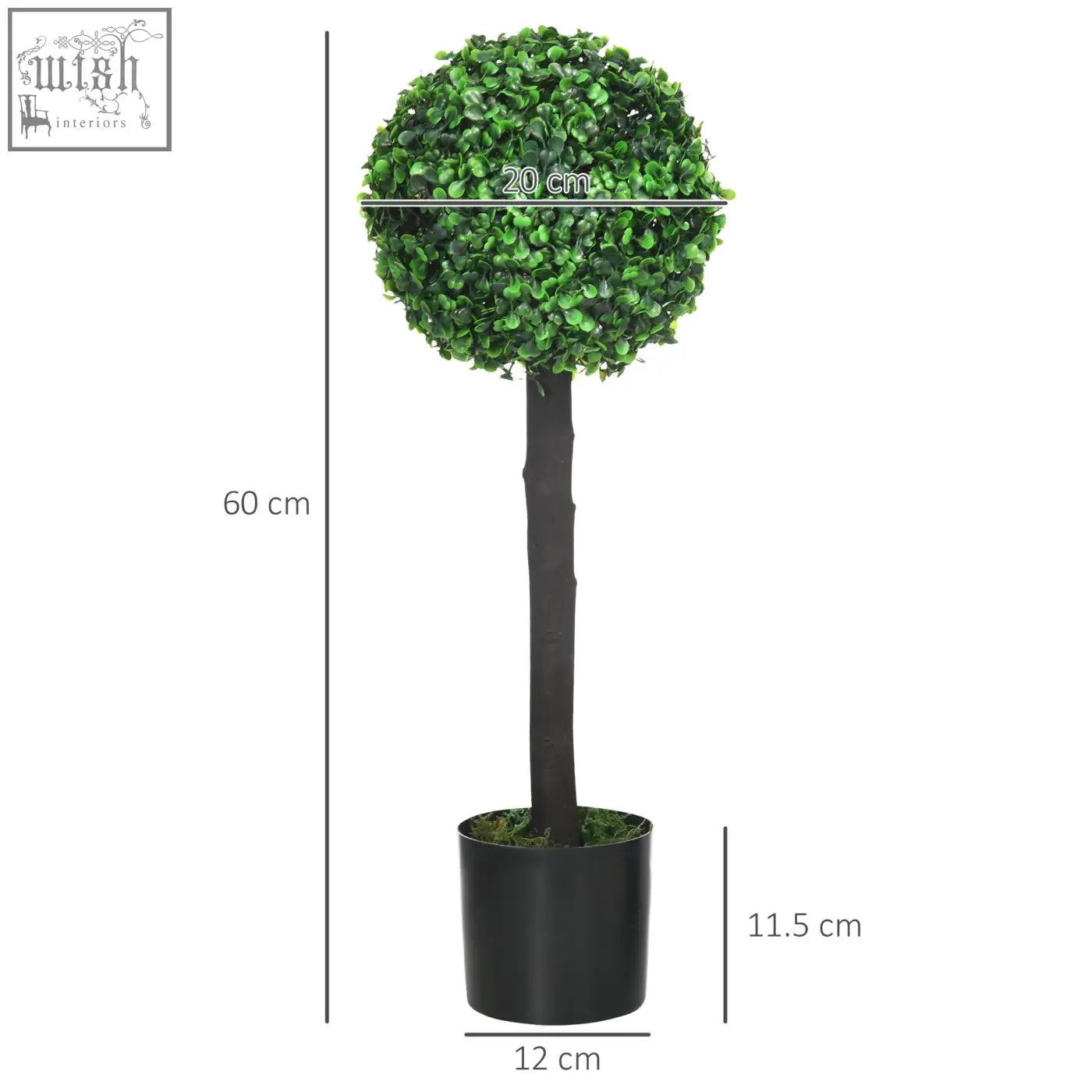 A homcom set of 2 boxwood trees with dense green foliage in a slender black trunk and cement-filled black pot