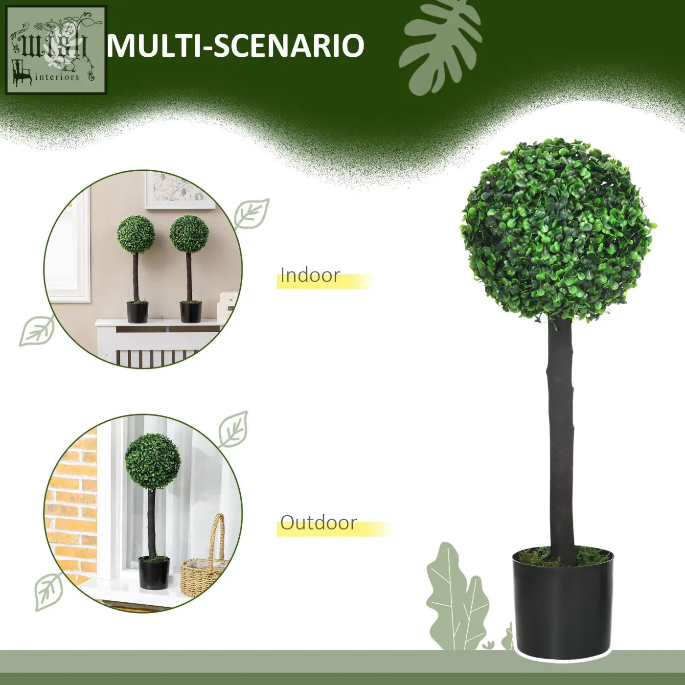 Homcom set of 2 green artificial boxwood trees with black cement-filled pot for indoor and outdoor decor