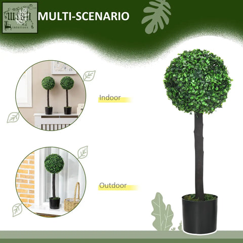 Homcom set of 2 green artificial boxwood trees with black cement-filled pot for indoor and outdoor decor