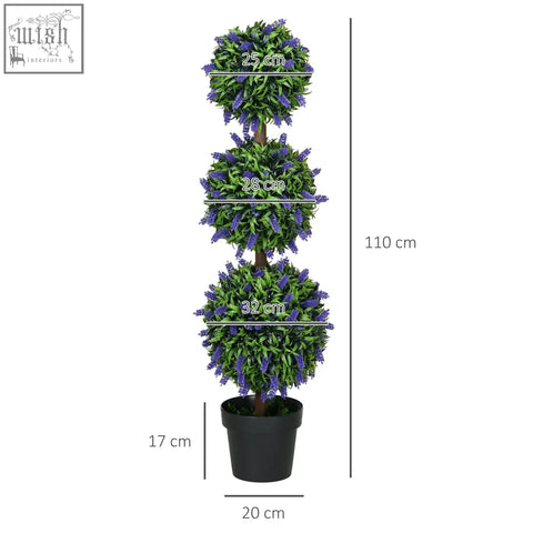 A homcom set of 2 artificial plants with tall three tiered lavender flowers and green foliage in sleek black pots for decor