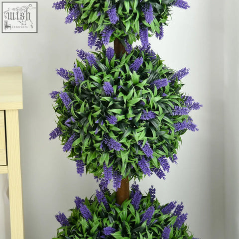 Homcom set of 2 artificial plants with tiered green foliage and vibrant lavender flowers for indoor outdoor decor