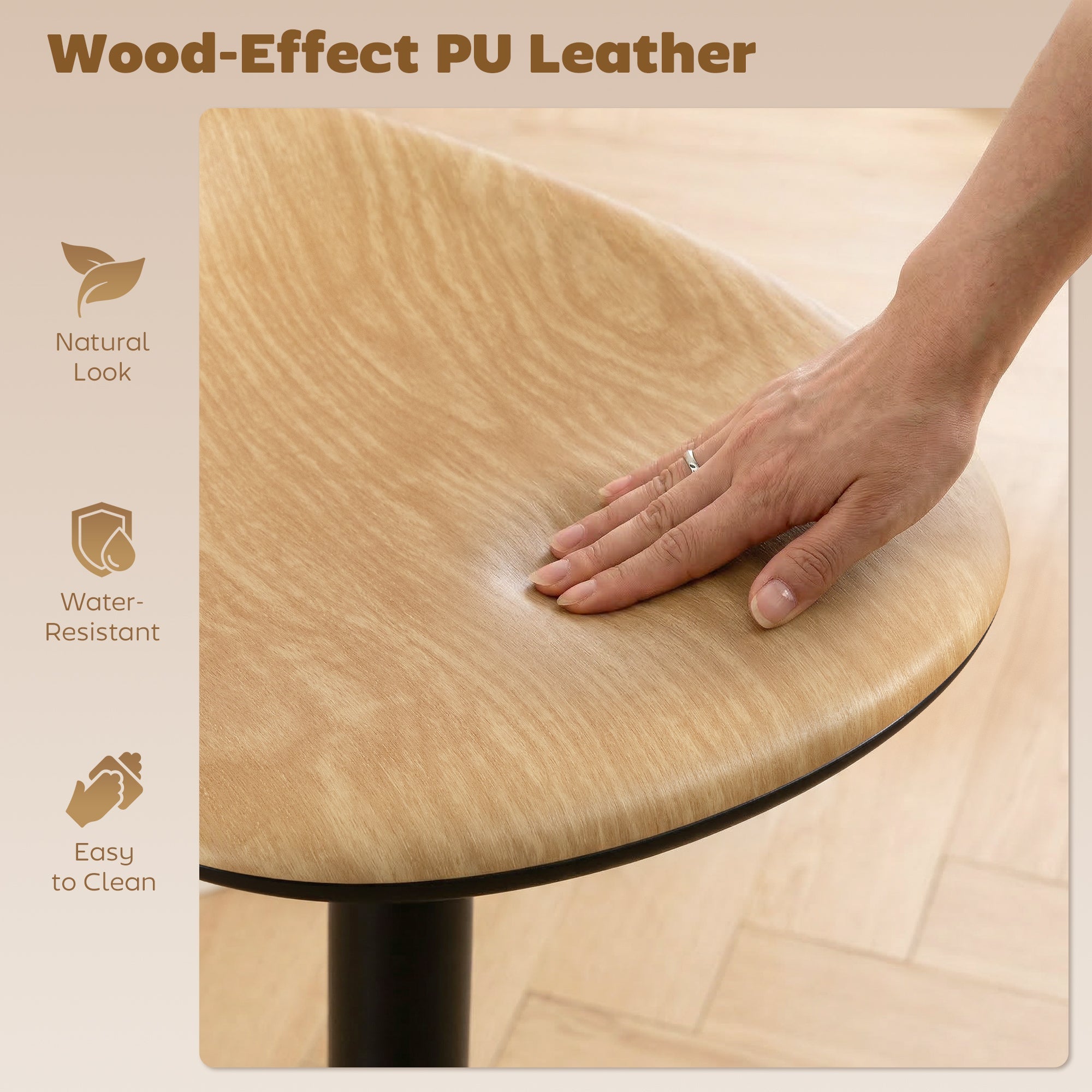 Homcom set of 2 oak bar stools with 40w x 40d pu leather round seat height adjusts swivel with footrest