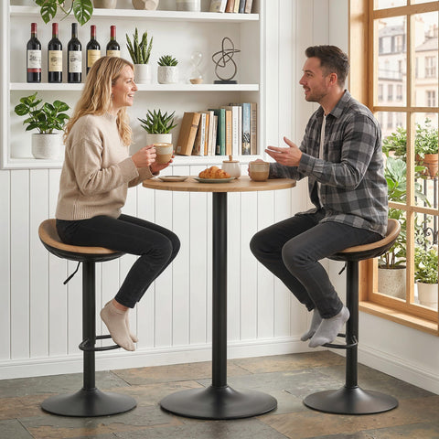 Black metal bar stools with wooden saddle seats 40w x 40d height adjusts swivel kitchen stools with footrest oak