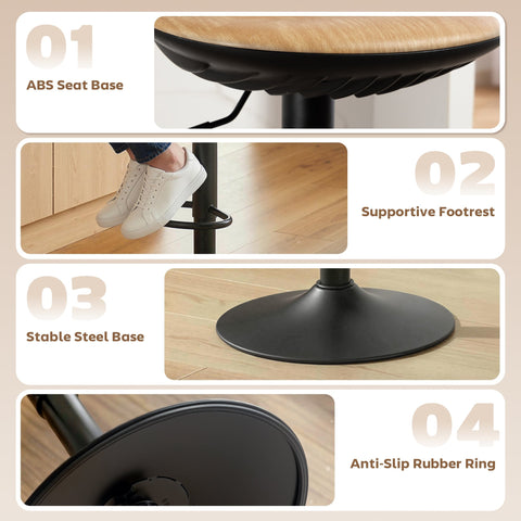 Black abs seat base with ribbed texture and light wood grain finish for homcom bar stools 40w x 40d height adjusts