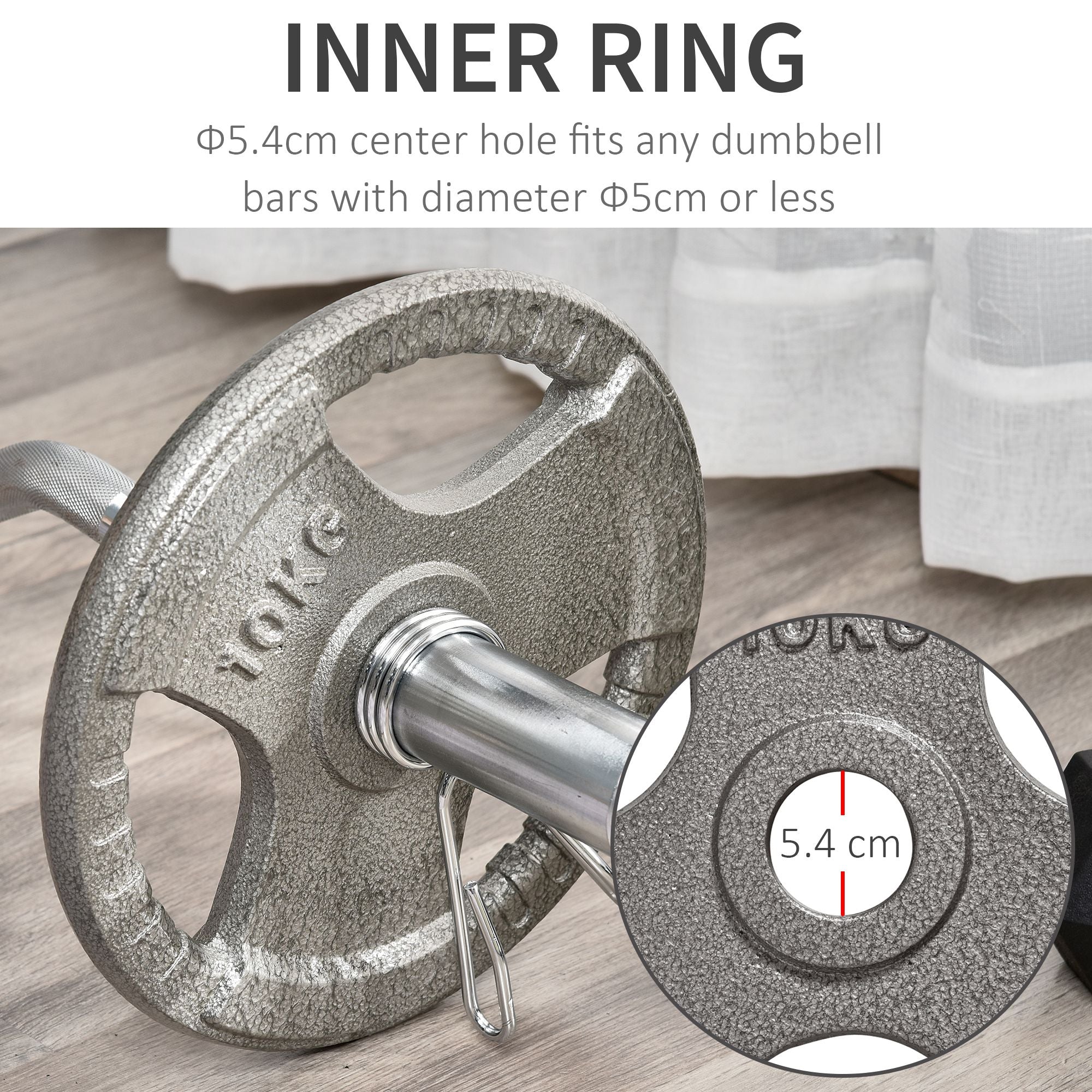 Gray cast iron weight plates with 5.4cm centre hole fit dumbbell bars up to 2 inch for secure hand grip