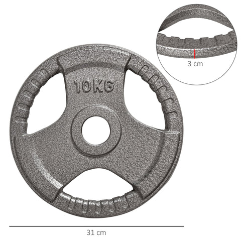 Homcom set of 2 gray cast iron weight plates with hand grip and centre hole for 2 inch dumbbell bars 10kg each