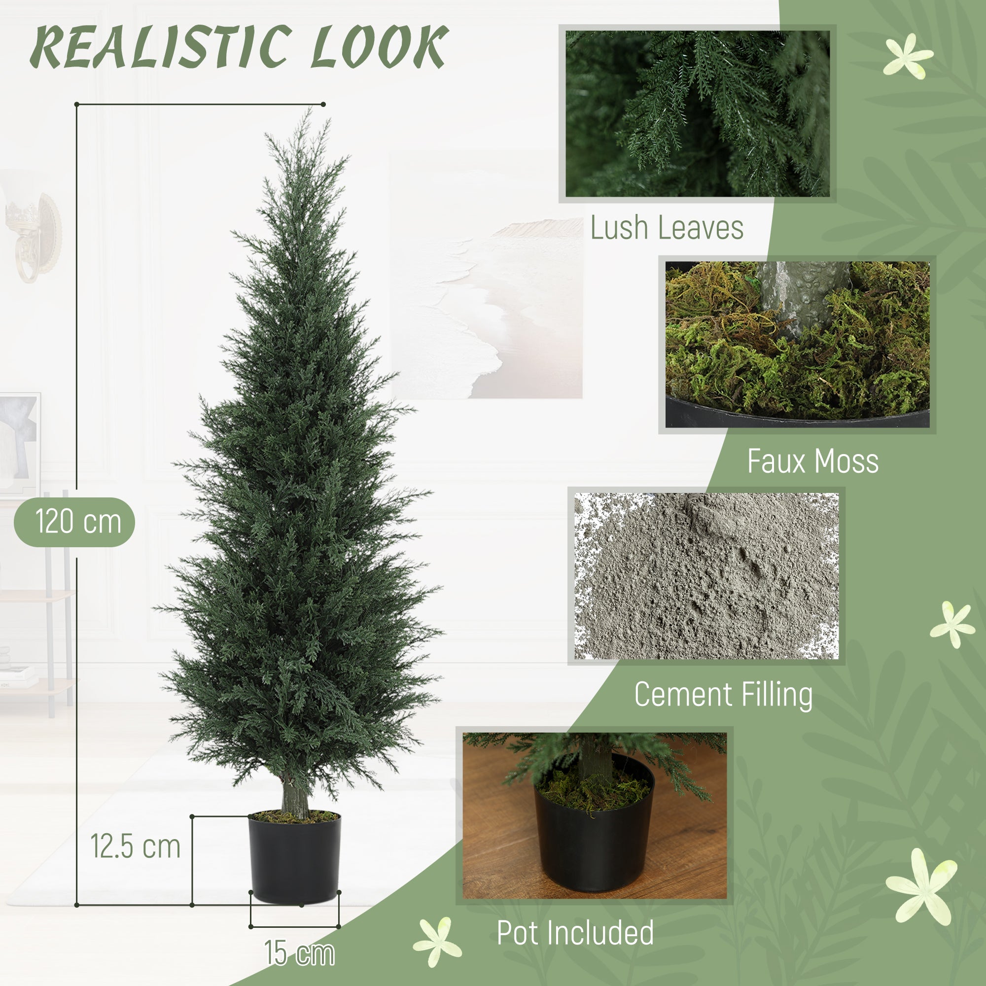 Homcom set of 2 artificial cypress trees 120 cm with lush green foliage in nursery pot perfect for green thumb decor