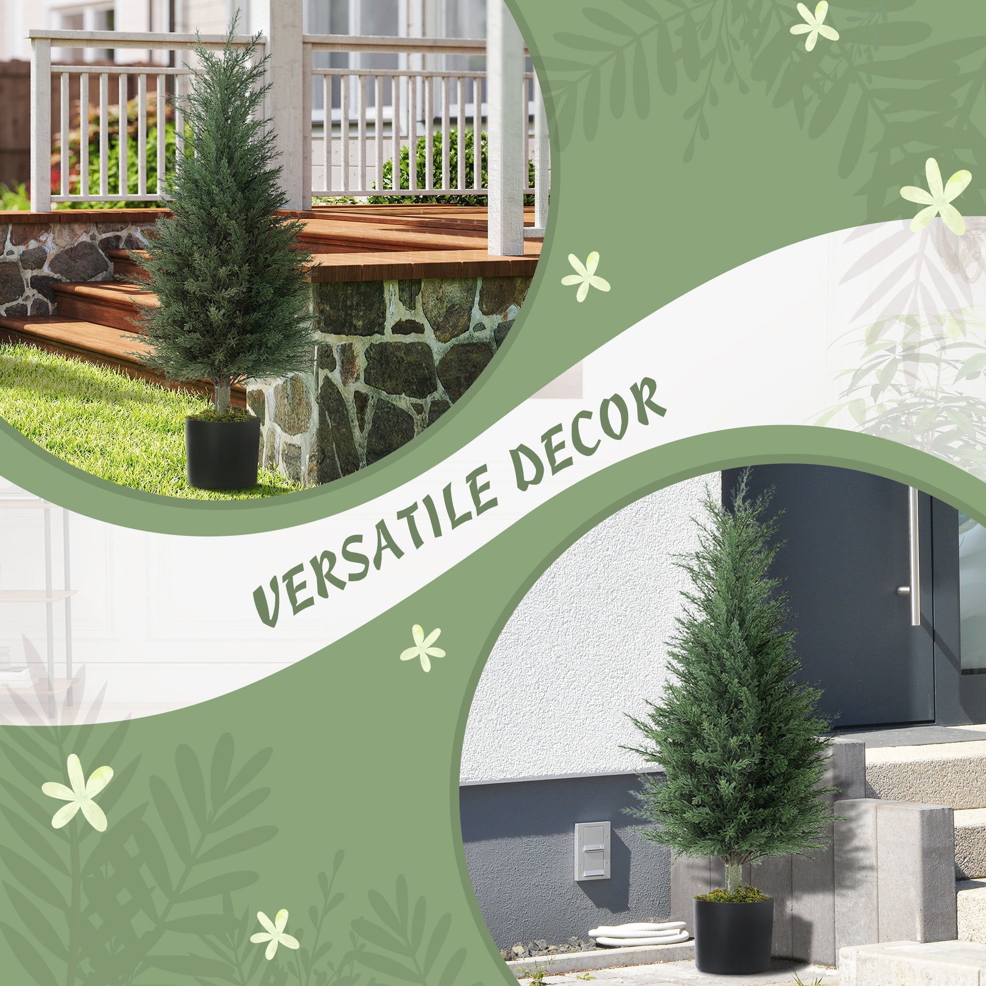 Homcom set of 2 artificial cypress trees with 362 green leaves in sleek black nursery pots perfect for green thumb decor