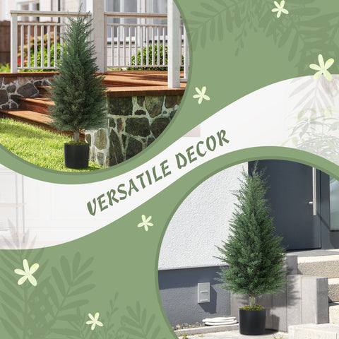 Homcom set of 2 artificial cypress trees with 362 green leaves in sleek black nursery pots perfect for green thumb decor