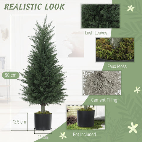 Homcom artificial plant set with 90 cm green cypress tree in nursery pot with faux moss for indoor and outdoor use