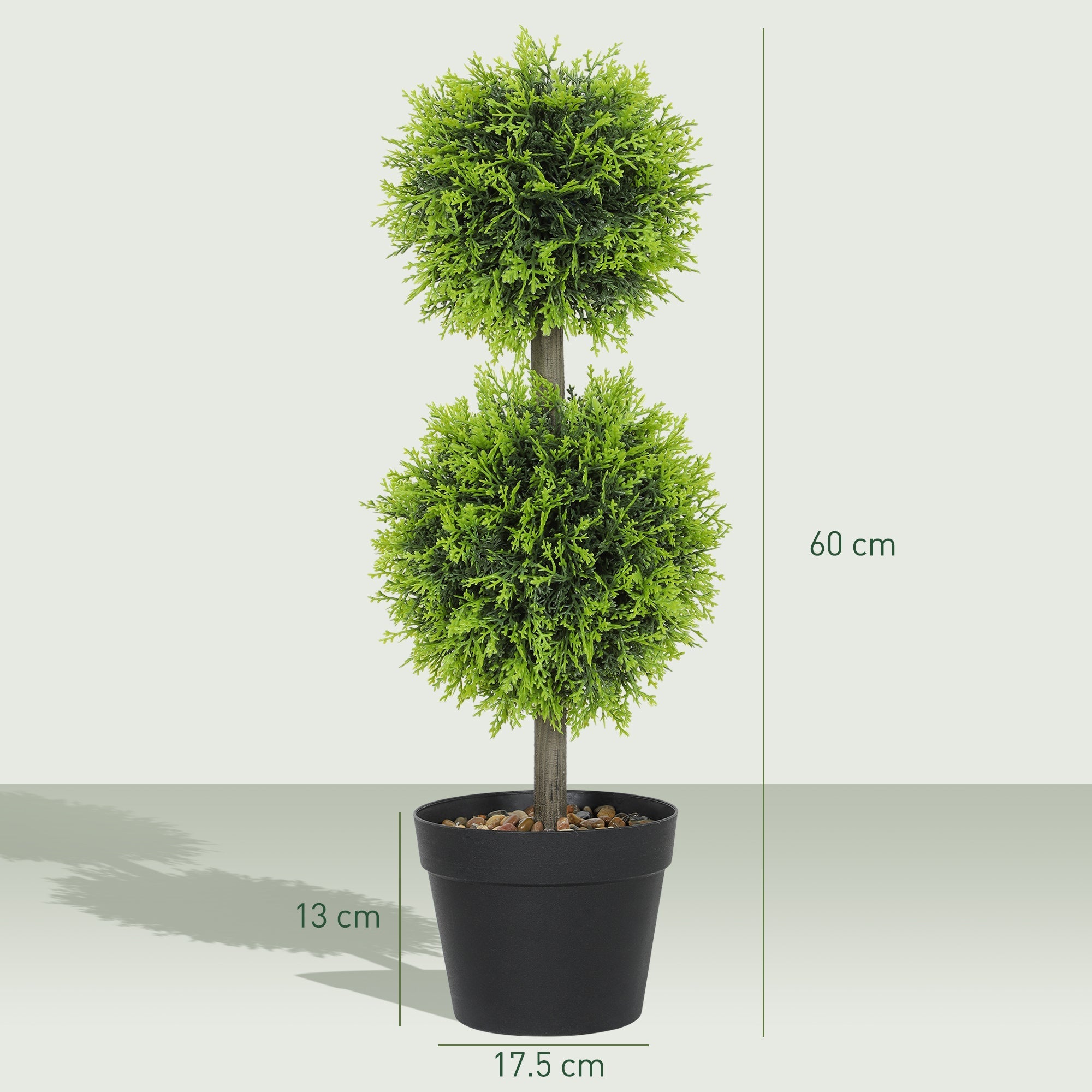 Homcom set of 2 decorative artificial topiary cypress trees with vibrant double-ball design in black plastic pots