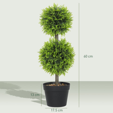 Homcom set of 2 decorative artificial topiary cypress trees with vibrant double-ball design in black plastic pots