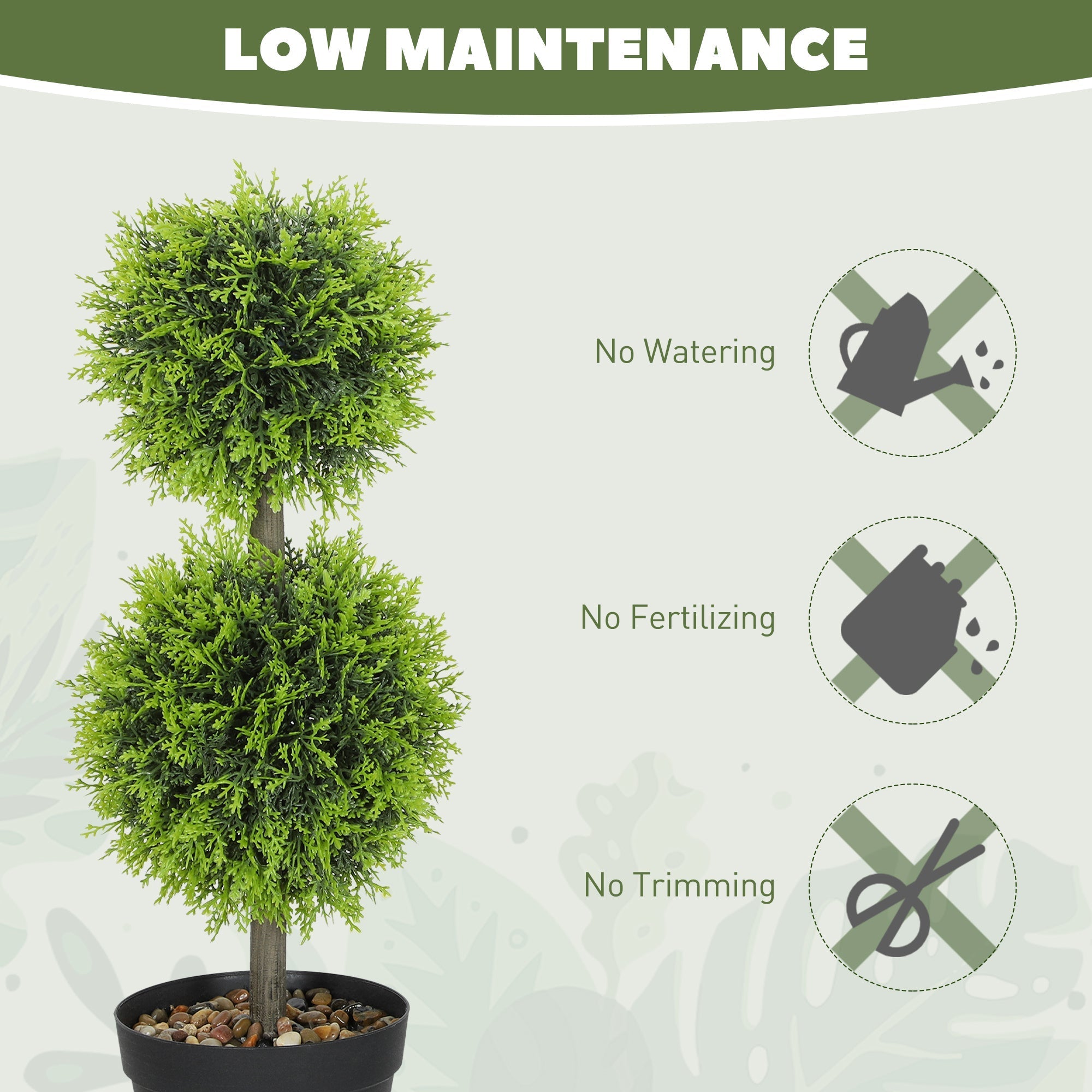 Homcom set of 2 green artificial topiary cypress trees with double-ball design in black plastic pots for decor