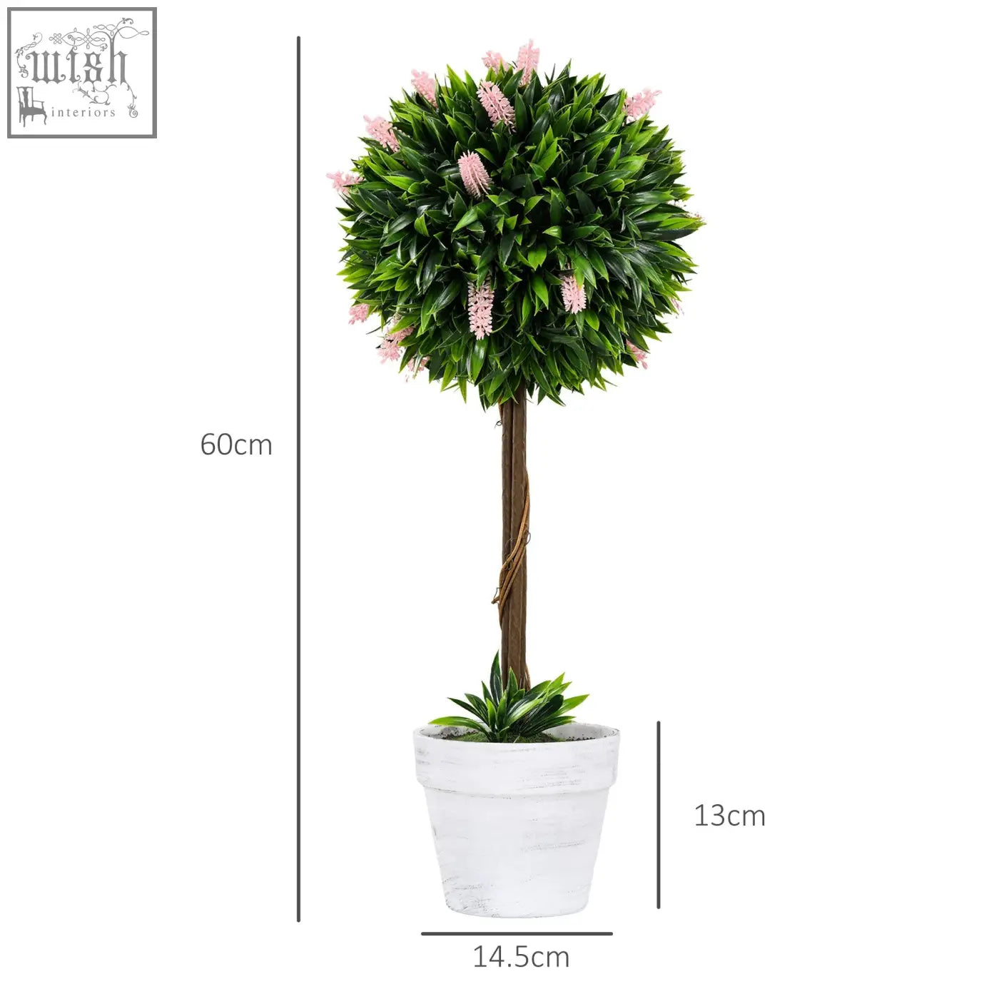 Homcom set of 2 ball-shape artificial plants with pink lavender flowers in distressed white ceramic pots low maintenance