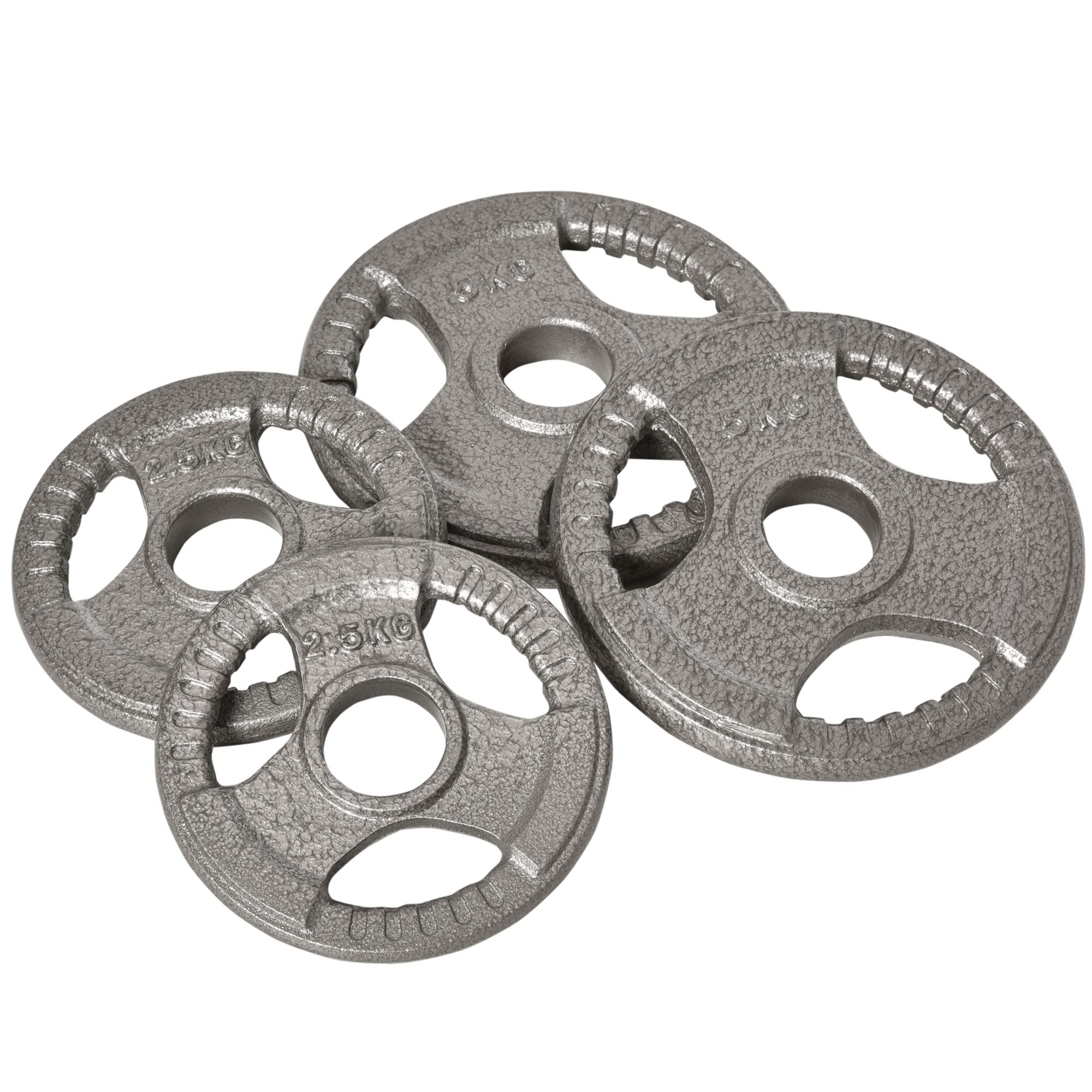 Silver-colored textured cast iron homcom 5kg plate with three cutouts hand grip and 2-inch centre hole for dumbbells