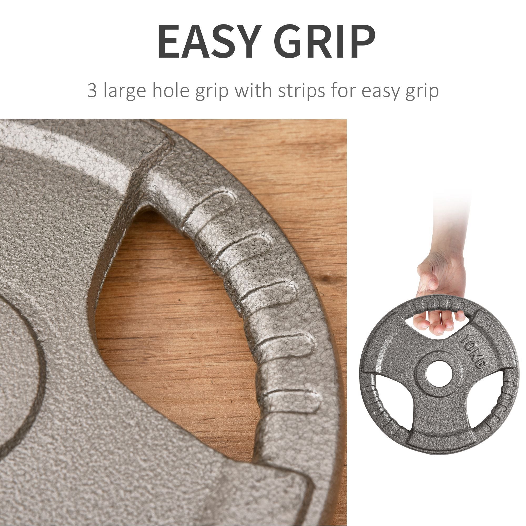 Gray 5kg plate with textured hand grip surface and large centre hole for easy handling in homcom dumbbell set