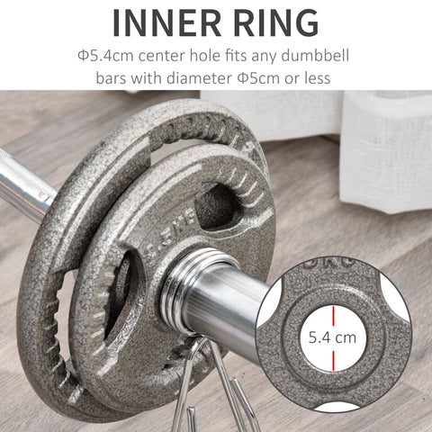 Gray textured 5kg plate with centre hole and hand grip designed for dumbbell bars in homcom weight set