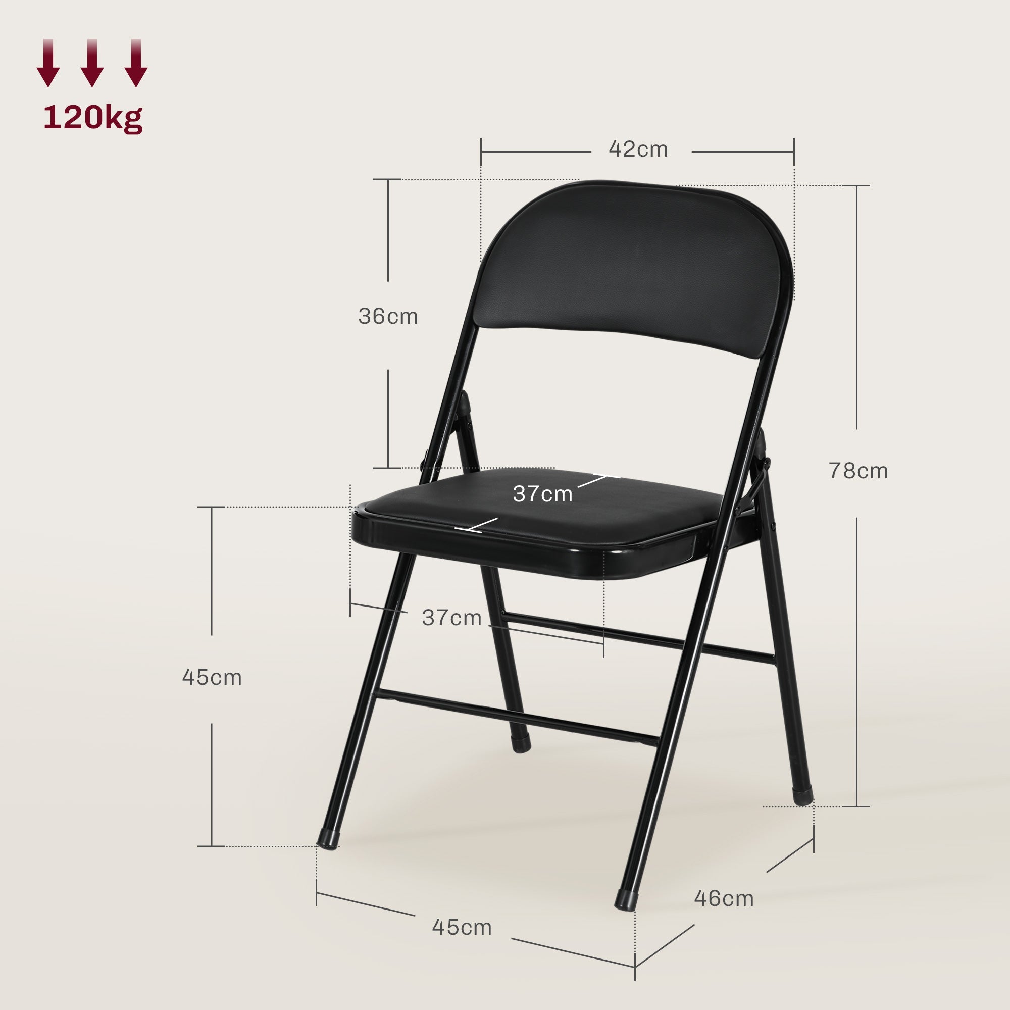 Black folding chair with padded seat and backrest featuring sleek steel frame from homcom folding chairs set
