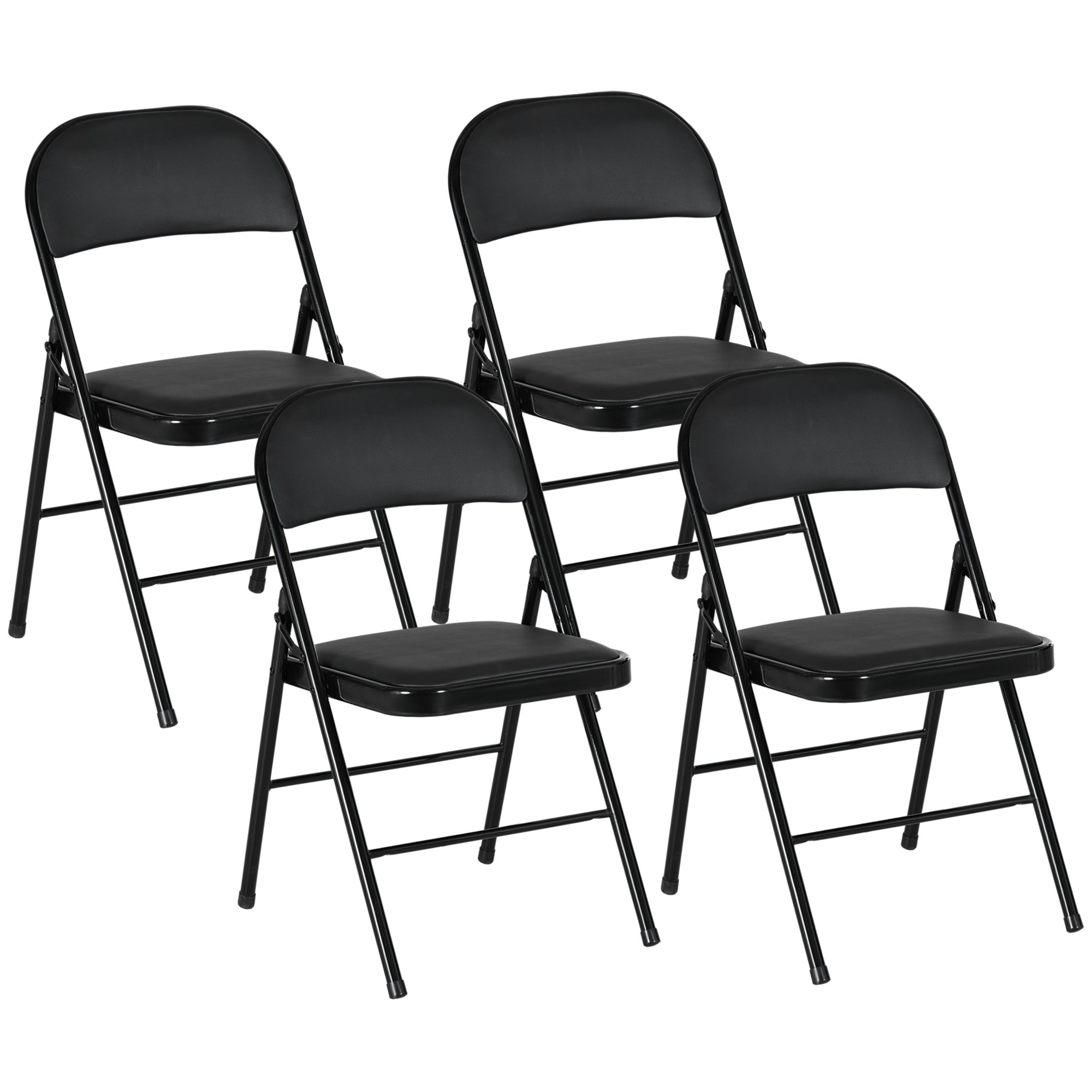 Black folding chair with steel frames and padded faux leather seat and backrest from homcom set of four folding chairs