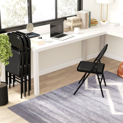 Black metal folding chair with cushioned seat and backrest featuring sturdy steel frames from homcom set of four folding chairs