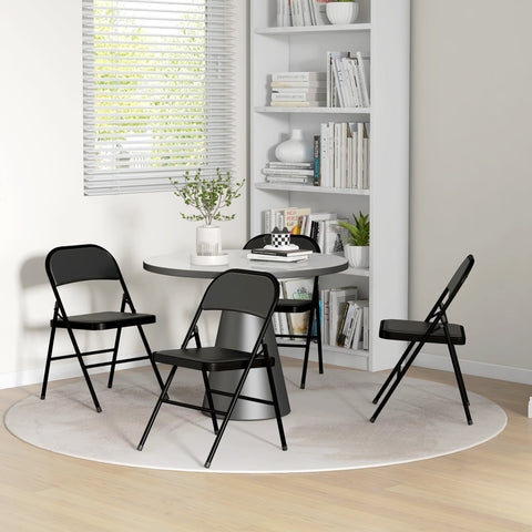 Black cushioned folding chairs with steel frames set of four by HOMCOM for easy storage and sleek minimal design