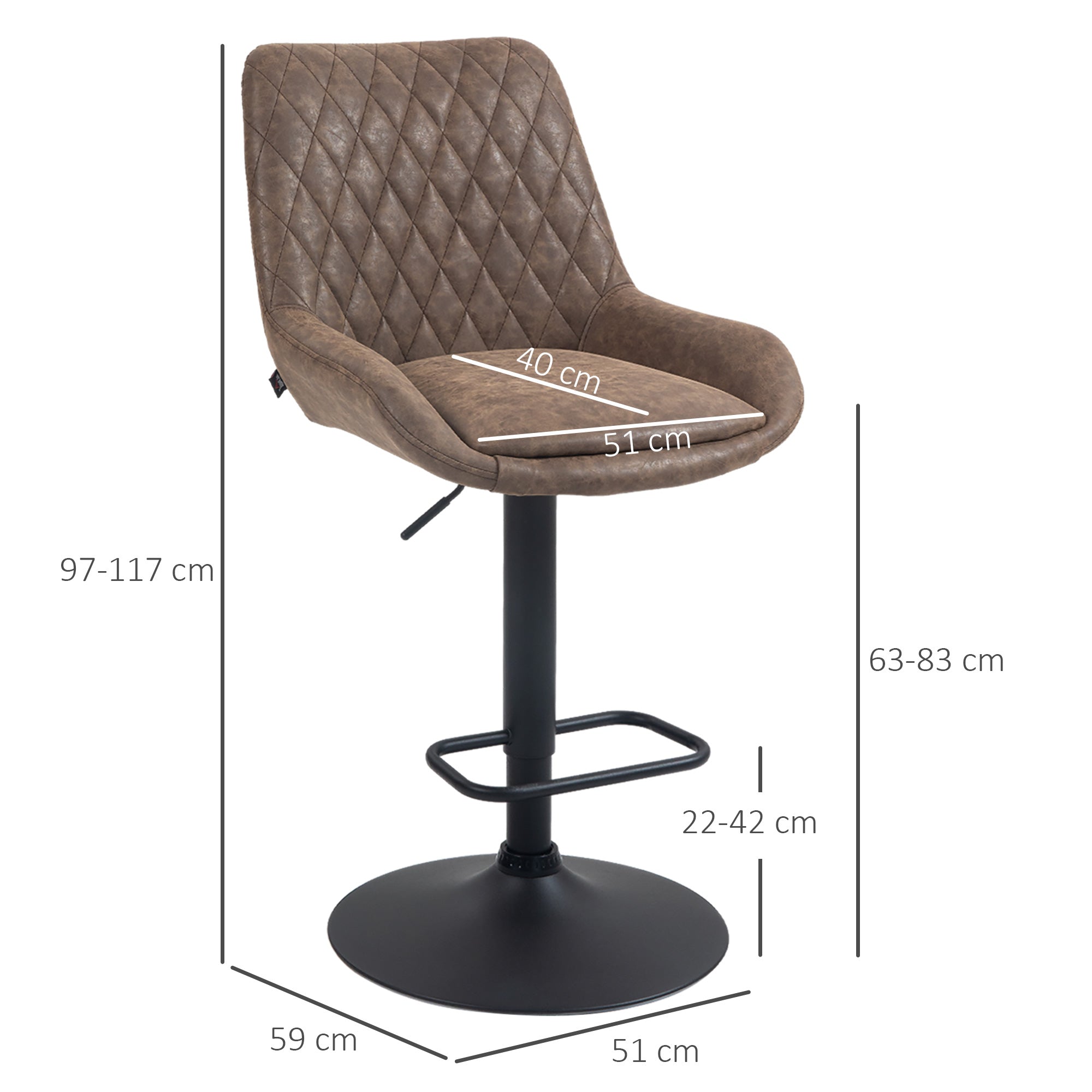 Brown HOMCOM set of two bar stools with faux leather upholstery and black metal base perfect for home bars