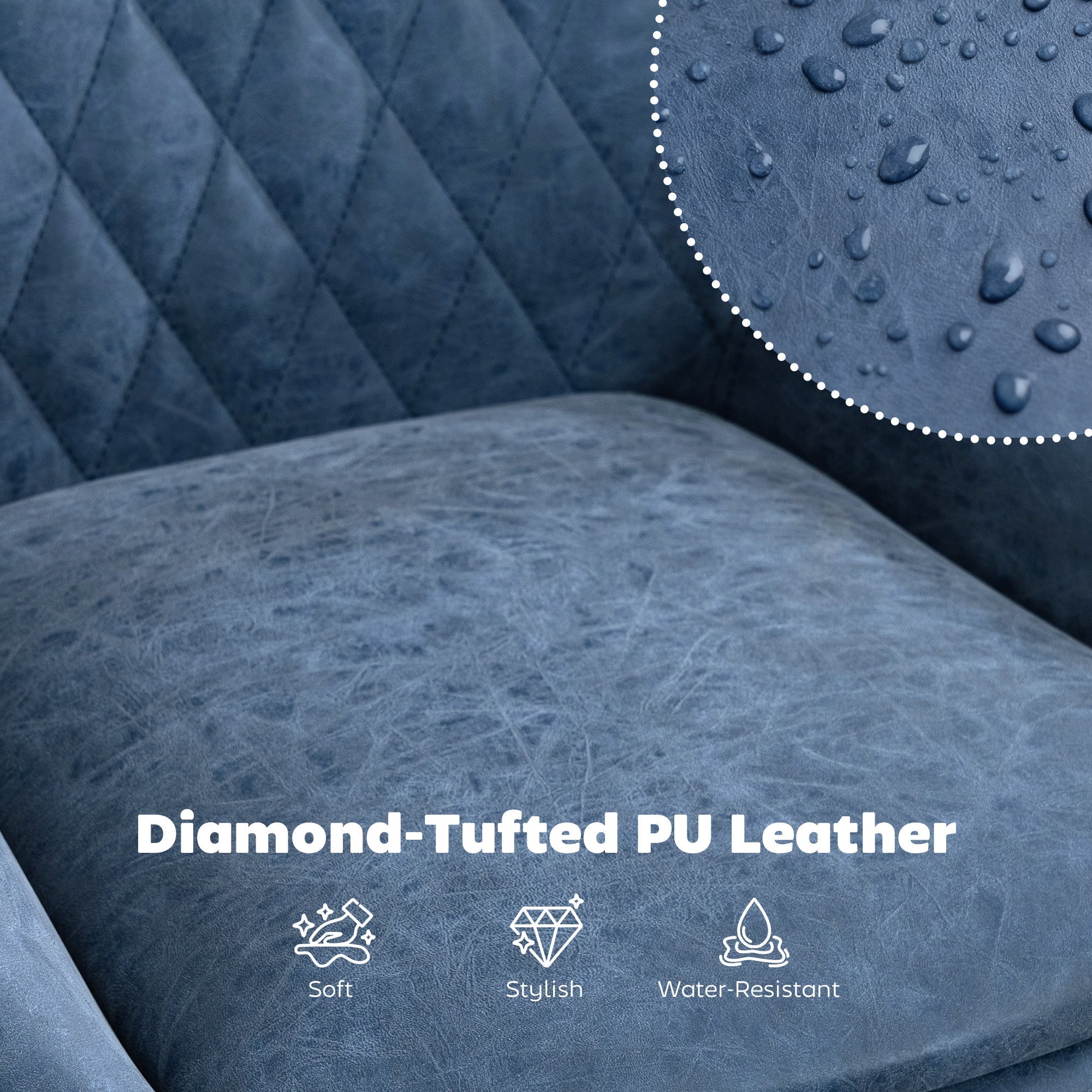 Homcom set of two dark blue faux leather bar stools with blue diamond-tufted faux leather upholstery cushions
