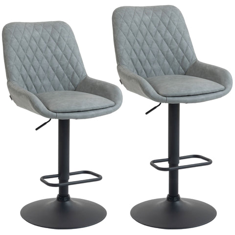 Gray quilted faux leather bar stools with black metal bases and footrests from homcom set of two faux leather upholstery