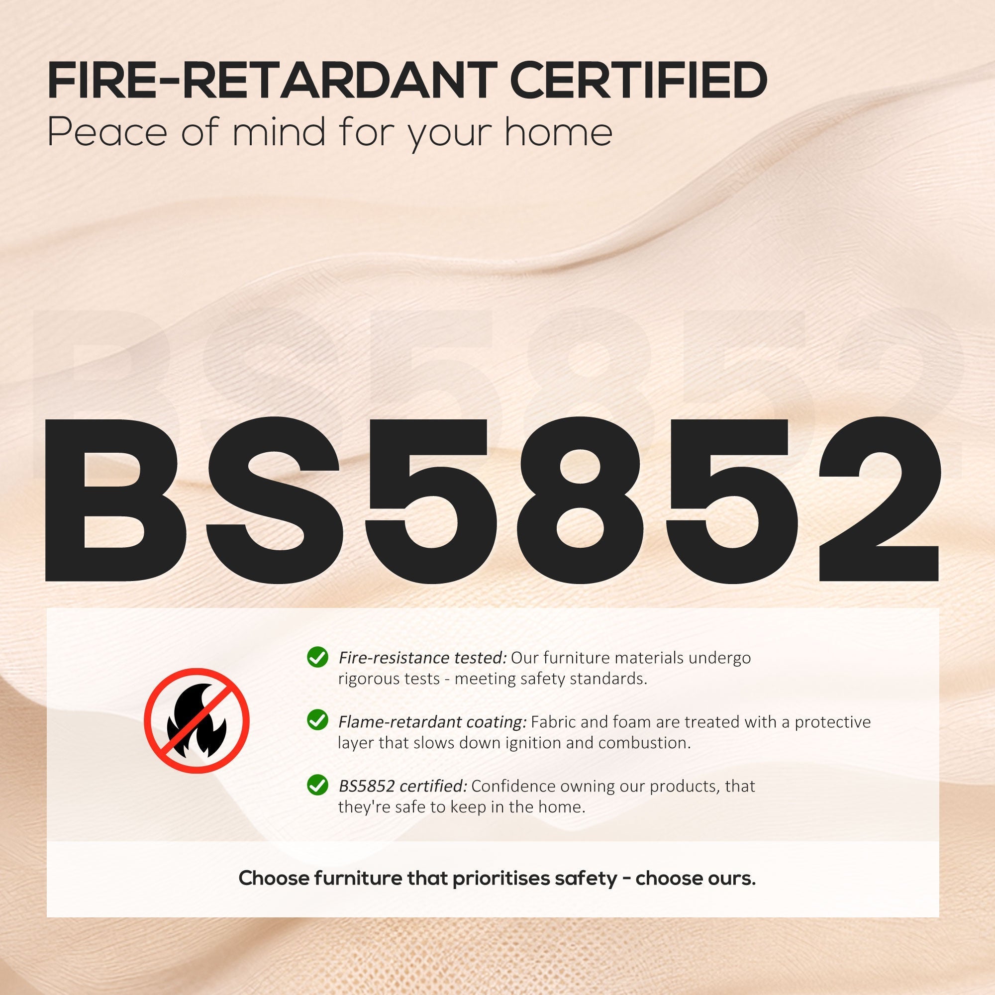 Fire retardant certified bs5852 furniture safety label on the back of homcom light grey faux leather bar stools
