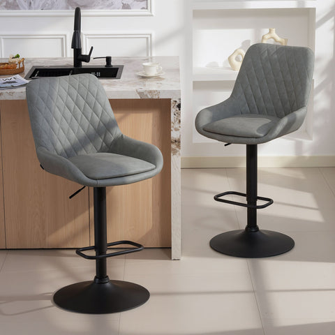 Set of two homcom bar stools with gray faux leather upholstery and black metal bases perfect for home bar seating