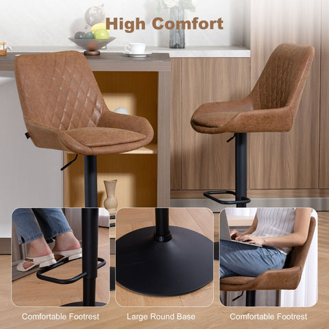 Brown quilted faux leather bar stool with black metal base and footrest from homcom orange retro bar stools set