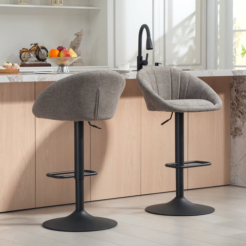 Modern gray upholstered bar stools with black metal bases and footrests in homcom set of two with high maximum load