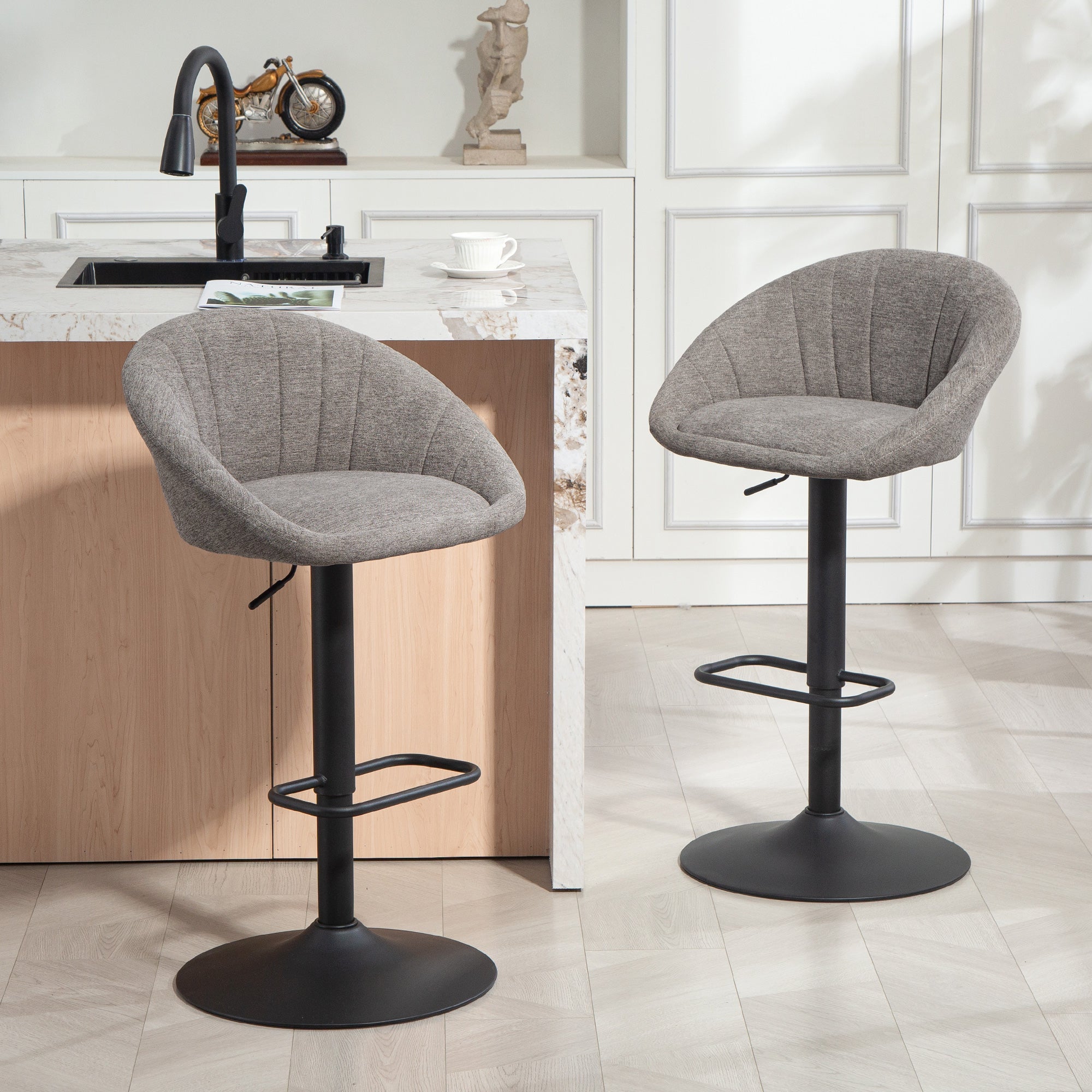 Homcom set of two relaxed tub bar stools in grey with gray upholstery and black metal bases featuring maximum load support