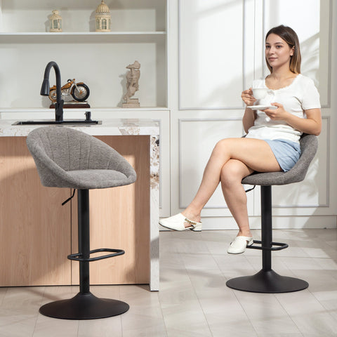 Gray upholstered bar stools with black metal base and footrest from homcom set of two with maximum load capacity