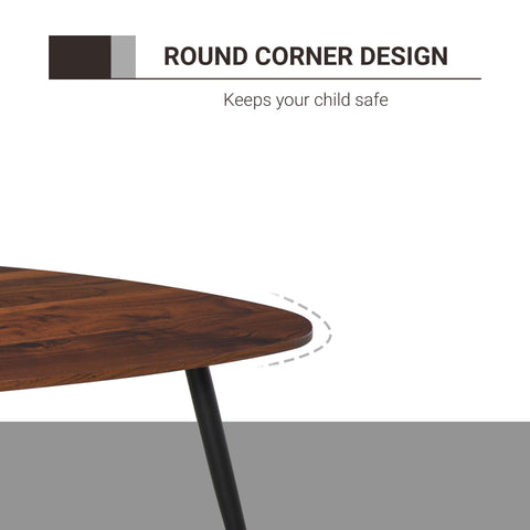 Dark wood coffee table with round corner design and black metal legs from homcom walnut small table set