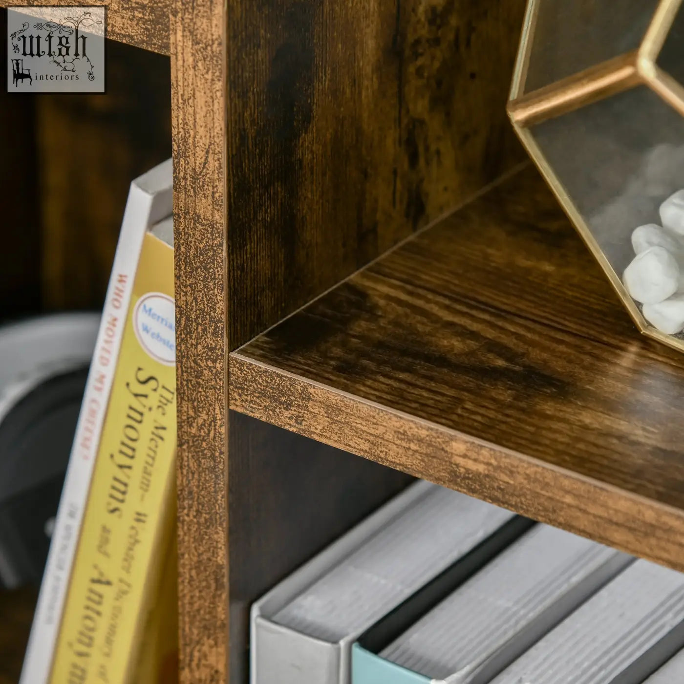 Dark brown wooden HOMCOM seven-cube bookcase with rustic finish and visible grain particle board structure